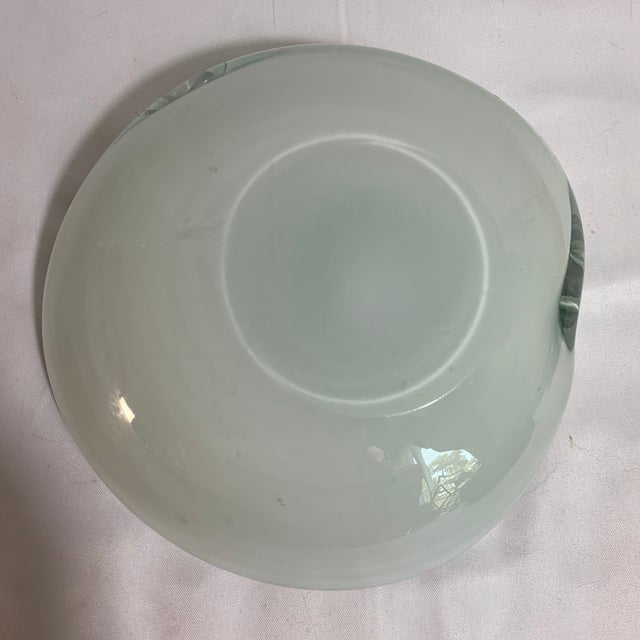 Glass Pristine Mid-20th Century Modern Murano Robin’s Egg Blue & Opaline Cased Glass Bowl by Alfredo Barbini For Sale - Image 7 of 7