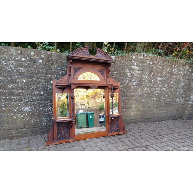 Large Wooden Over Mantel Mirror, 1890s For Sale - Image 14 of 14