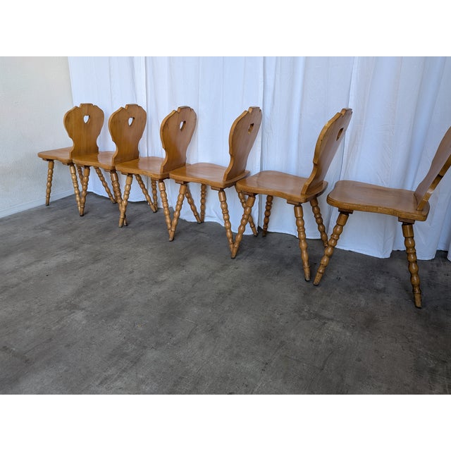 Vintage Tyrolean Farmhouse Heart Cutout Wooden Dining Chairs, 1970s, Set of 6 For Sale - Image 11 of 18