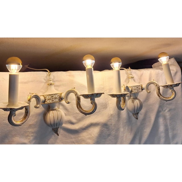 Vintage Wall Lamps in White Glazed Porcelain with Gold Decoration, 1970s, Set of 2 For Sale - Image 3 of 7