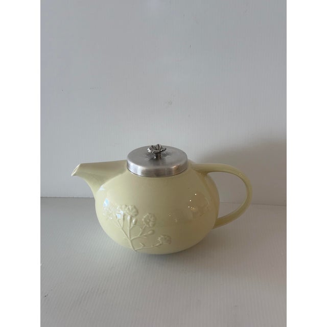 Vintage Villeroy & Boch "The Tisane" Pattern Teapot Embossed Floral Design Cream Color Metal Lid 500 ML For Sale In New York - Image 6 of 17