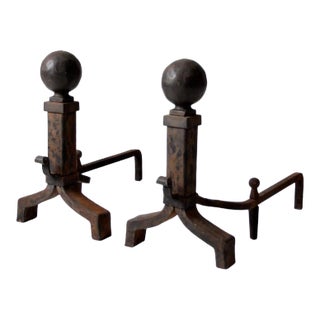 Antique Wrought Iron Andirons For Sale