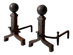 Antique Wrought Iron Andirons