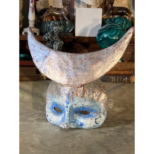 1940s Rare Venetian Baroque Style Handmade Paper Mache Silver Gilded & Painted Moon Mask For Sale - Image 5 of 11