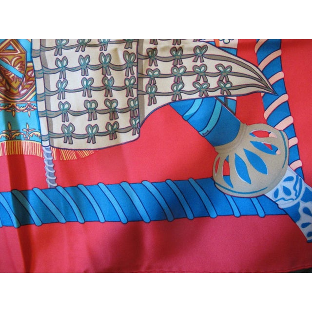 1980s Hermes France Carre 90 Etendards Et Bonnieres Flags & Banners Red Silk Scarf For Sale - Image 5 of 9
