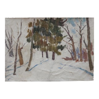Vintage Winter Landscape Oil Painting, Ukrainian Art, 1970s 50-70 For Sale