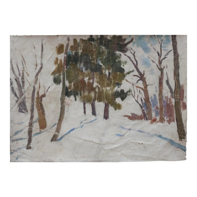 Vintage Winter Landscape Oil Painting, Ukrainian Art, 1970s 50-70 For Sale