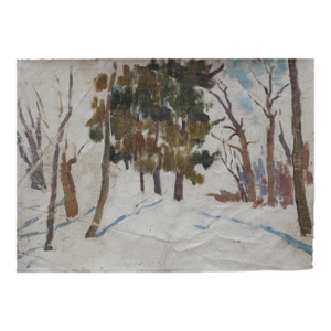 Vintage Winter Landscape Oil Painting, Ukrainian Art, 1970s 50-70