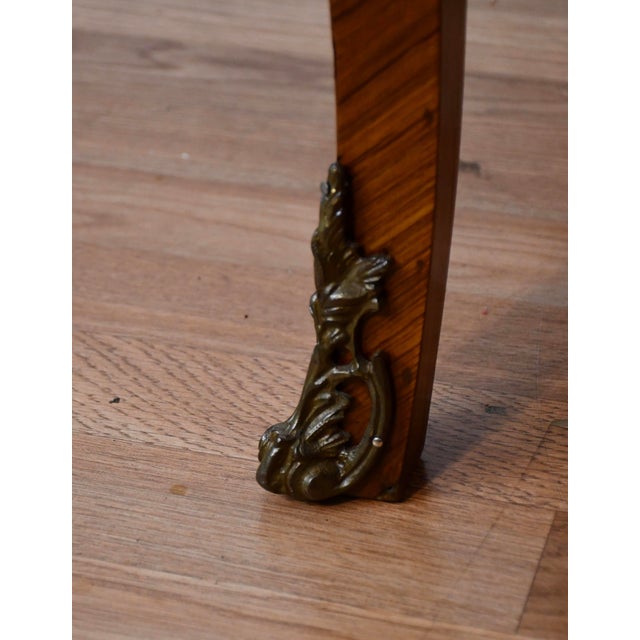 1930s French Louis XV Satinwood Floral Inlay Cylinder Secretary Writing Desk For Sale - Image 4 of 18