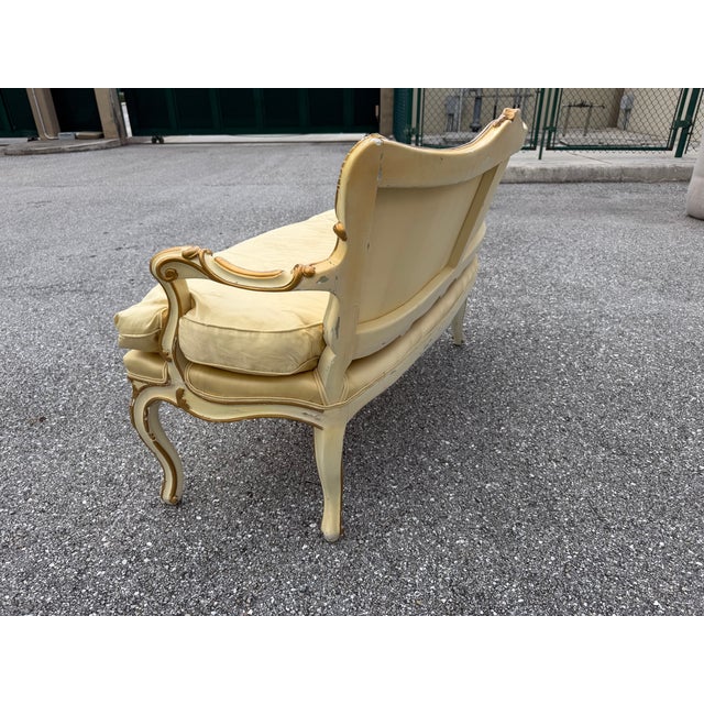 Light Yellow 1990s Carved Louis XVI Style Diminutive Settee For Sale - Image 8 of 18