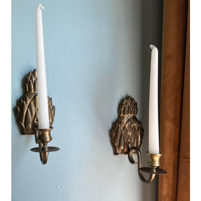 Vintage Brass Pineapple Candle Wall Sconces - a Pair For Sale - Image 10 of 12