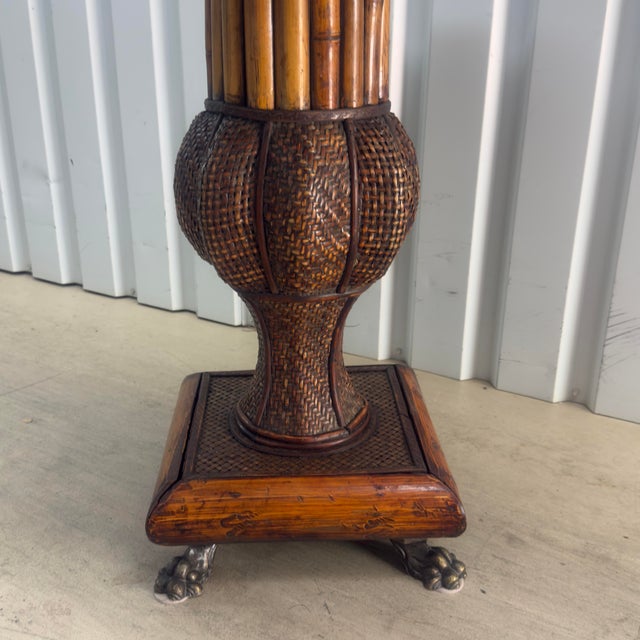 1980s Maitland-Smith Attributed Burnt Bamboo Drop-Leaf Table With Brass Feet For Sale In Mobile - Image 6 of 12