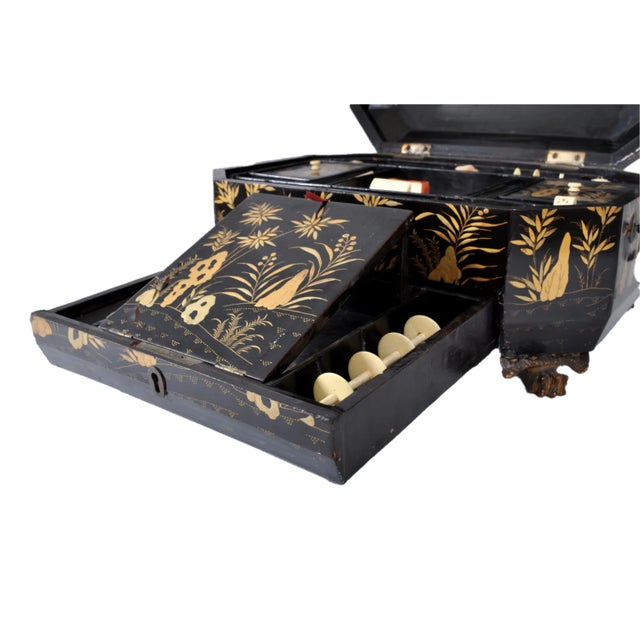 Antique Chinese Export Lacquer Work Sewing Box For Sale - Image 9 of 11