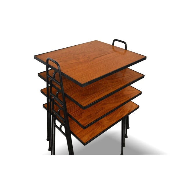 Origin: Denmark Designer: Unknown Manufacturer: Unknown Era: 1960s Materials: Teak, Wrought Iron Measurements: Each Table:...