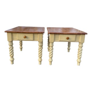 Pair of Painted Vintage Bedside or End Tables With Wood Tops For Sale
