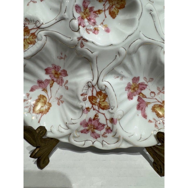 Antique Porcelain Floral Oyster Plate Attributed to Marx and Gutherz - Austria For Sale - Image 6 of 9