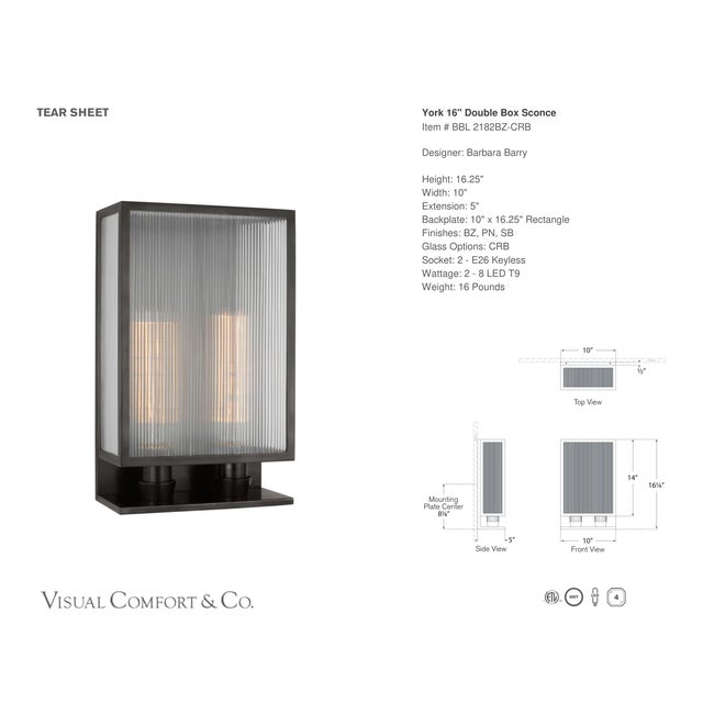 Modern Barbara Barry for Visual Comfort Signature York 16" Double Box Sconce in Bronze with Clear Ribbed Glass For Sale - Image 3 of 5