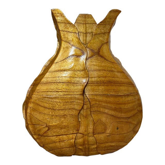 Large Vintage Hand Carved Wood Veggie Cabbage Lettuce Figural Vase Sculpture For Sale