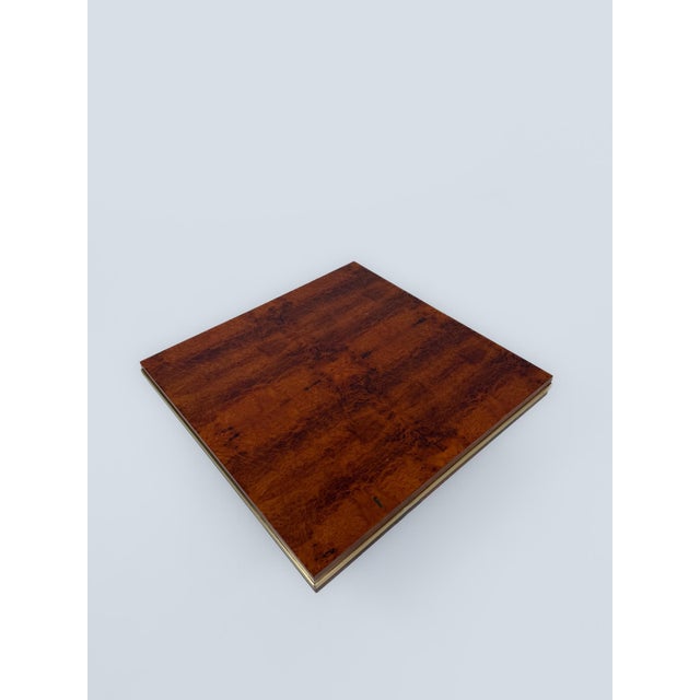 Mid-Century Modern Mid-Century Modern Italian Square Coffe Table in Burl Wood and Brass, 1970s For Sale - Image 3 of 18