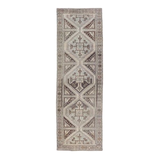 Vintage Turkish Oushak Runner With Geometric Medallions in Beige 3'11 X 13'2 For Sale