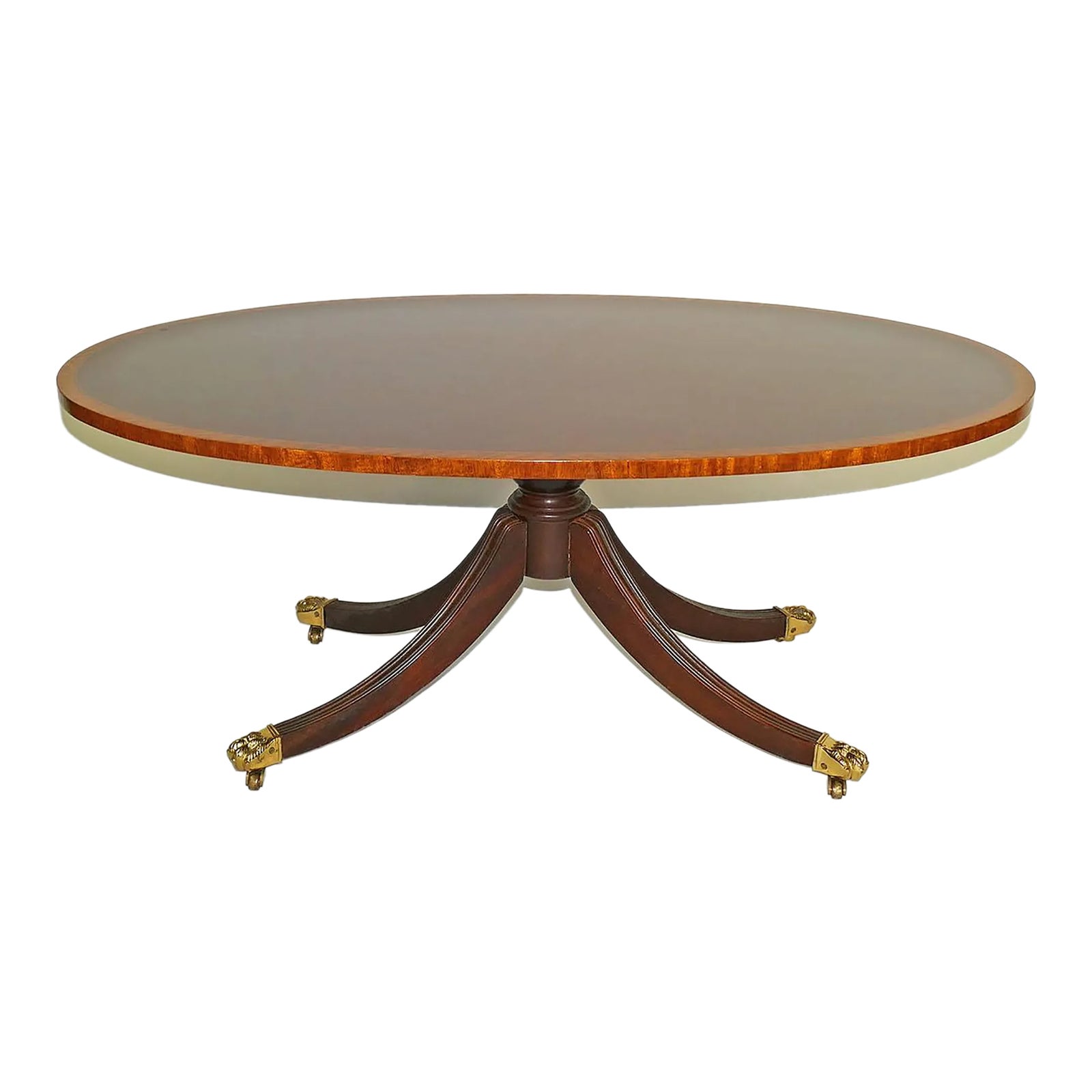 Georgian Style Mahogany Pedestal Oval Coffee Table by Council | Chairish