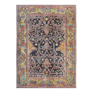 10x14 Blue Hand-Knotted Wool Floral Trellis Geometric Modern Carpet Rug For Sale