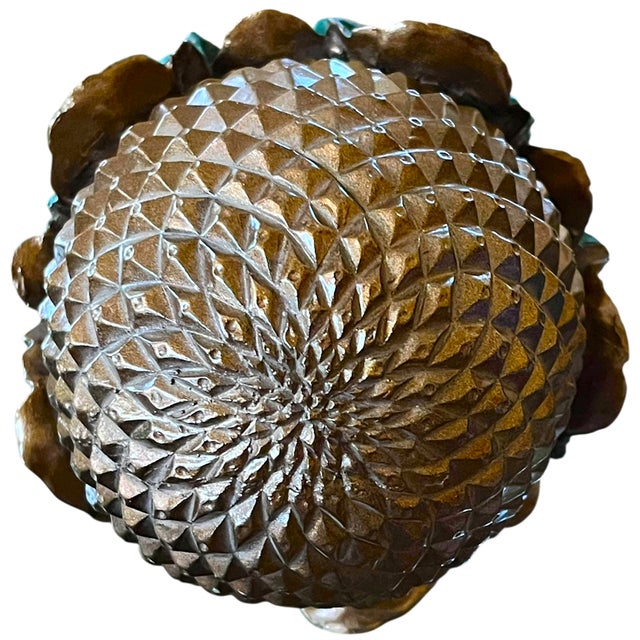 Green 1960s Gold & Green Pinecone Finial Sculpture With Acanthus Leaf Motif and Square Plinth For Sale - Image 8 of 10