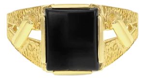 Men's Square Onyx Ring with Gun Design on Band 14k Yellow Gold, Size 8