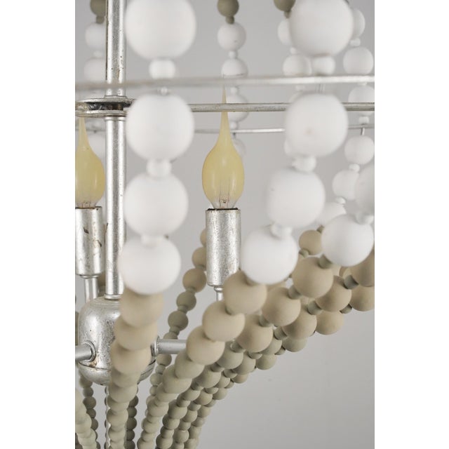 Late 20th Century Vintage Bohemian Wood Beads Brushed Steel Chandelier For Sale - Image 5 of 16