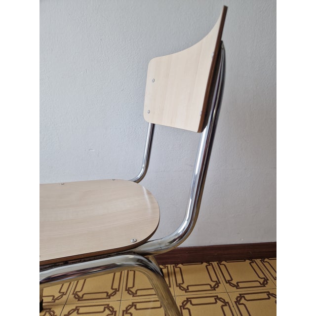 Metal Modern Chairs Chrome Tubular Frame and Curved Wood, 1970s For Sale - Image 7 of 16