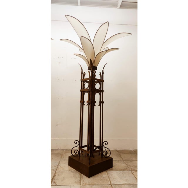 Vintage Iron Palm Tre Floor Lamp with Fabric Petals For Sale - Image 14 of 18