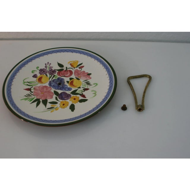 1950s Stangl Pottery Fruit & Flowers Pattern Handcrafted Round Serving Tray With Center Handle For Sale In West Palm - Image 6 of 10