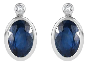 A Pair Classic Blue Sapphire Stud Earrings Set in 14 Karat Gold With Diamonds