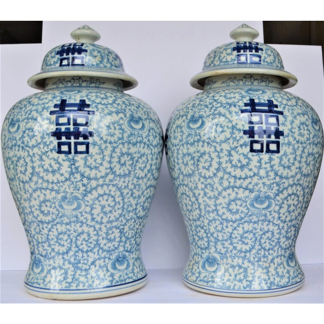 Chinoiserie Contemporary Happiness Ginger Jar Vases - a Pair For Sale - Image 3 of 7