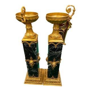 1960s Pair of Louis XVI Empire Style Marble & Bronze Jardinieres / Pedestal For Sale