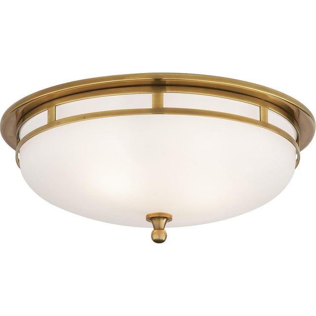 Openwork Large Flush Mount in Hand-Rubbed Antique Brass with Frosted Glass Designer: Mounting: Flush Shade Detail: Frosted...