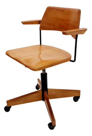 Bauhaus Style Swivel Office Armchair in Wood from Stollgiroflex, 1960s