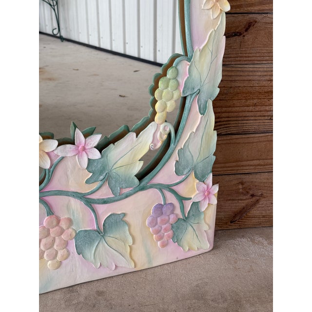 Pink Vintage Coastal Tropical Hand Carved Wood Full-Length Mirror For Sale - Image 8 of 12
