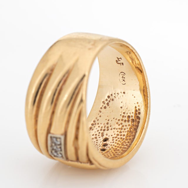 Metal Vintage 1980s Diamond Wide Band 14k Yellow Gold Ring Size 8.5 For Sale - Image 7 of 7