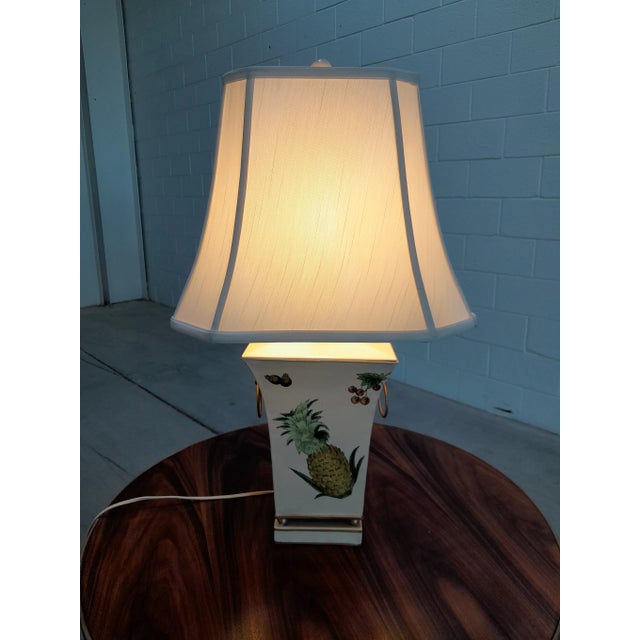 1990s Scully & Scully Style French Country Pineapple and Floral Table Lamp With Silk Shade For Sale - Image 10 of 11