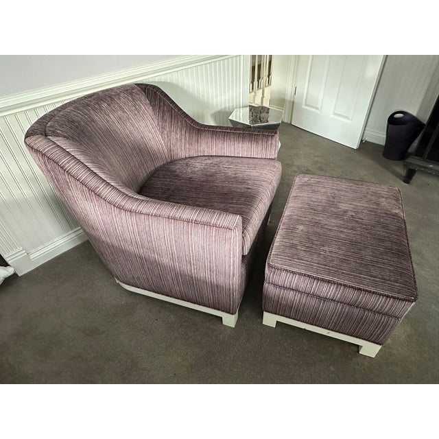 2010s Restoration Hardware Purple Upholstered Armchair & Ottoman For Sale - Image 5 of 6