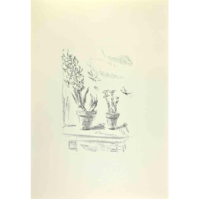 Still Life is an artwork realized by Filippo De Pisis (1896, Ferrara - 1956, Milano) in 1968. Black and white lithograph....