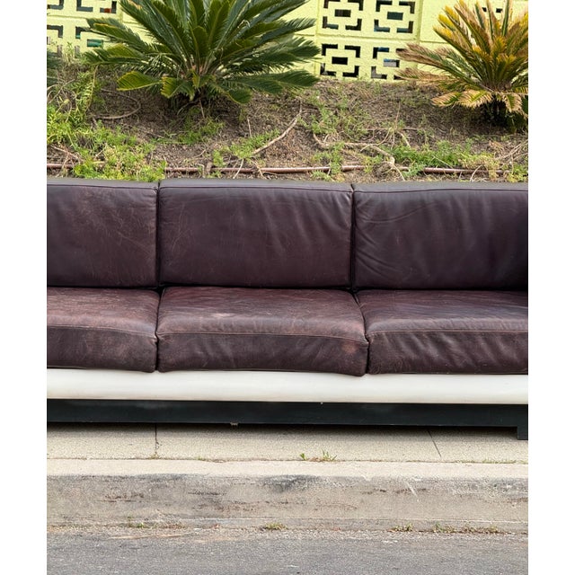 Space Age White Sofa With Aubergine Leather, Circa 1970 For Sale - Image 11 of 12