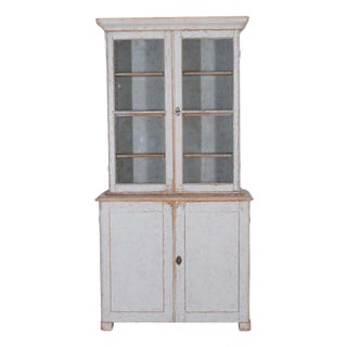 Swedish Late 19th Century Painted Bookcase with Glass Doors For Sale