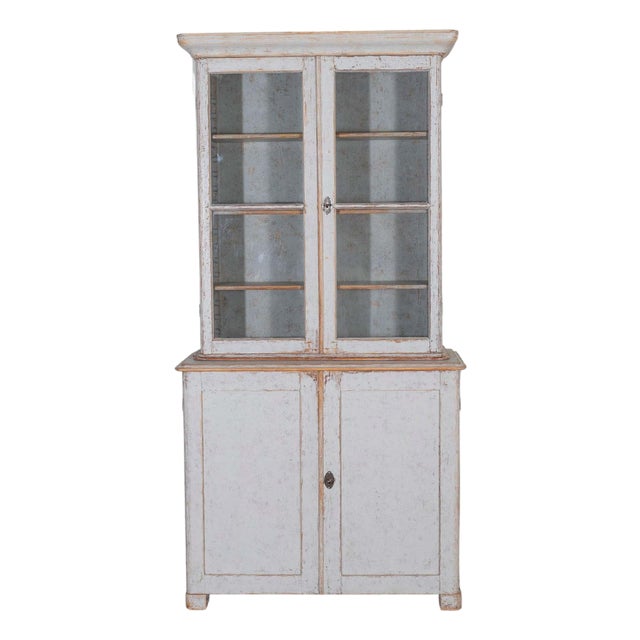 Swedish Late 19th Century Painted Bookcase with Glass Doors For Sale