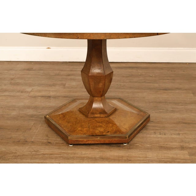 Wood Mastercraft Hollywood Regency Burlwood Pedestal Expandable Dining Table For Sale - Image 7 of 18
