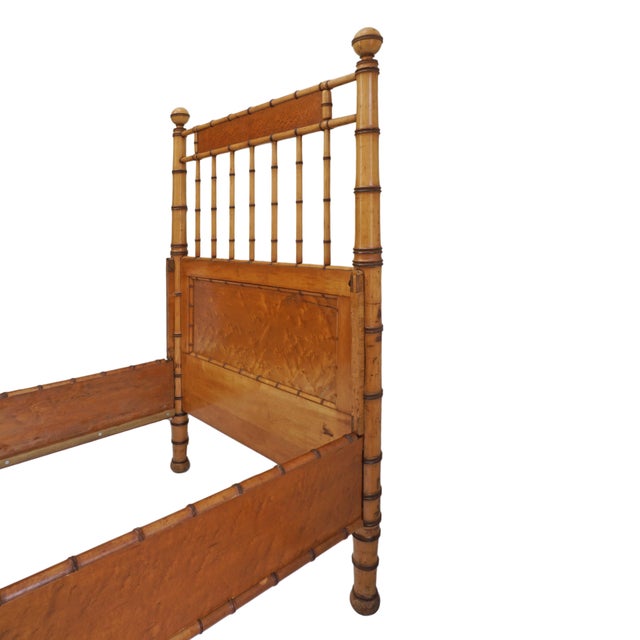 Antique Faux Bamboo Small Bed or Daybed Vintage Maple Wood Window Seat Bench French Style For Sale - Image 4 of 8