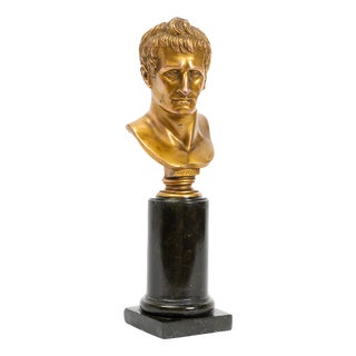 Antique 19th Century Gilded Bronze Sculpture on Green Marble Base For Sale