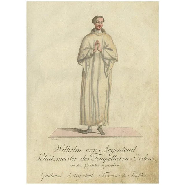 Wilhelm Von Argenteuil, Templar Treasurer, 1791, Hand-Colored Engraving For Sale - Image 6 of 6