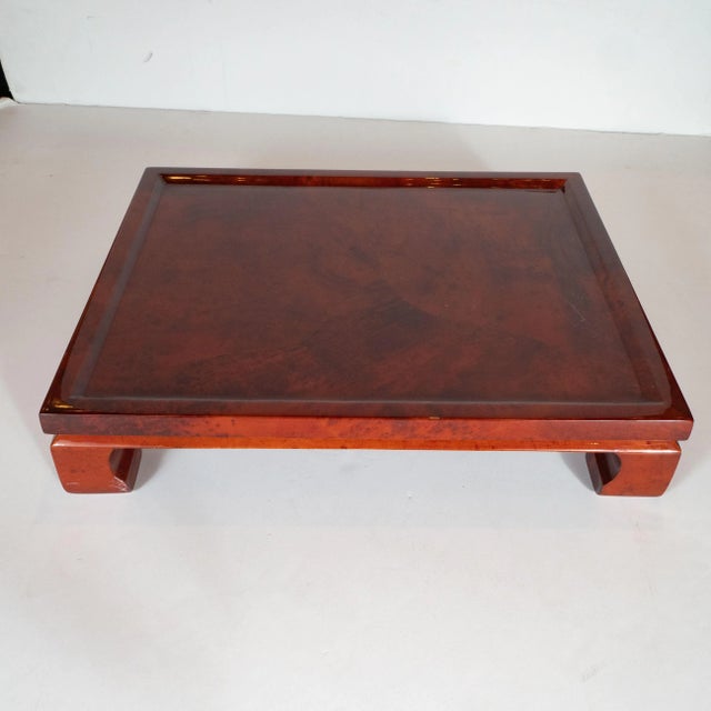 Brick Red Enrique Garcel Mid-Century Modern Lacquered Goatskin Pagoda Style Bar Tray For Sale - Image 8 of 10